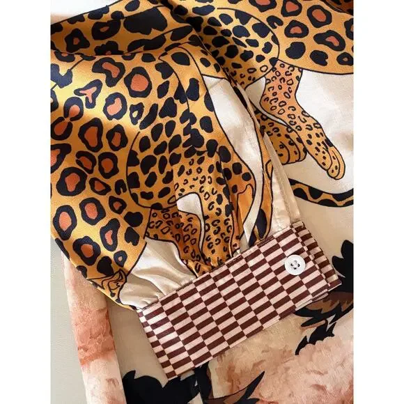 Wild Patter Print Boutique Wide Leg Pant Lounge Set size Small NEW - Picture 11 of 12